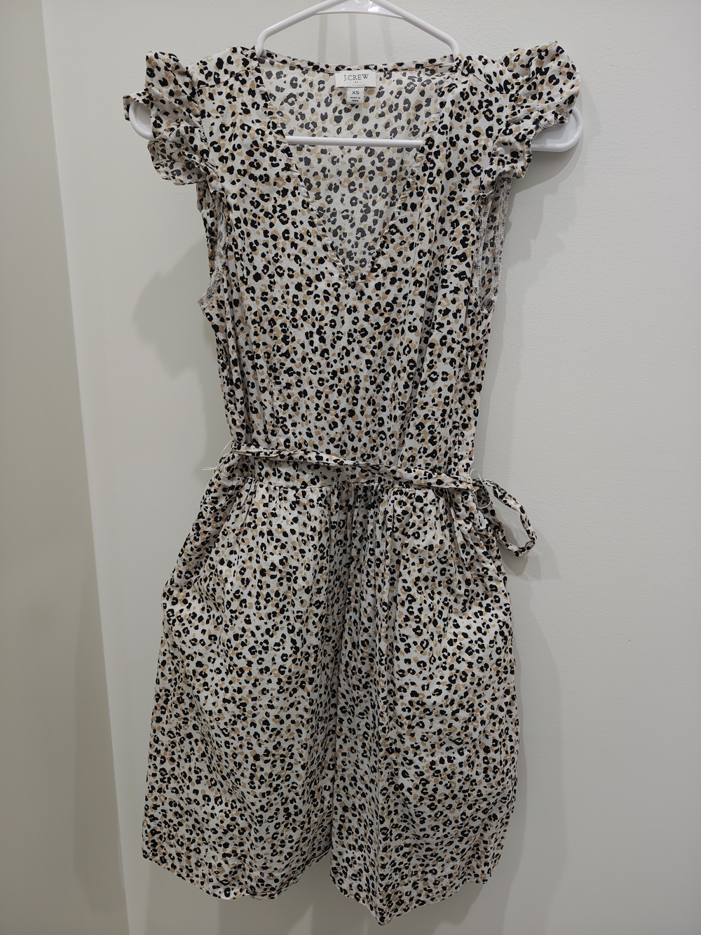 J.Crew Sleeveless V-Neck Leopard Print Summer Dress in Beige/Black
